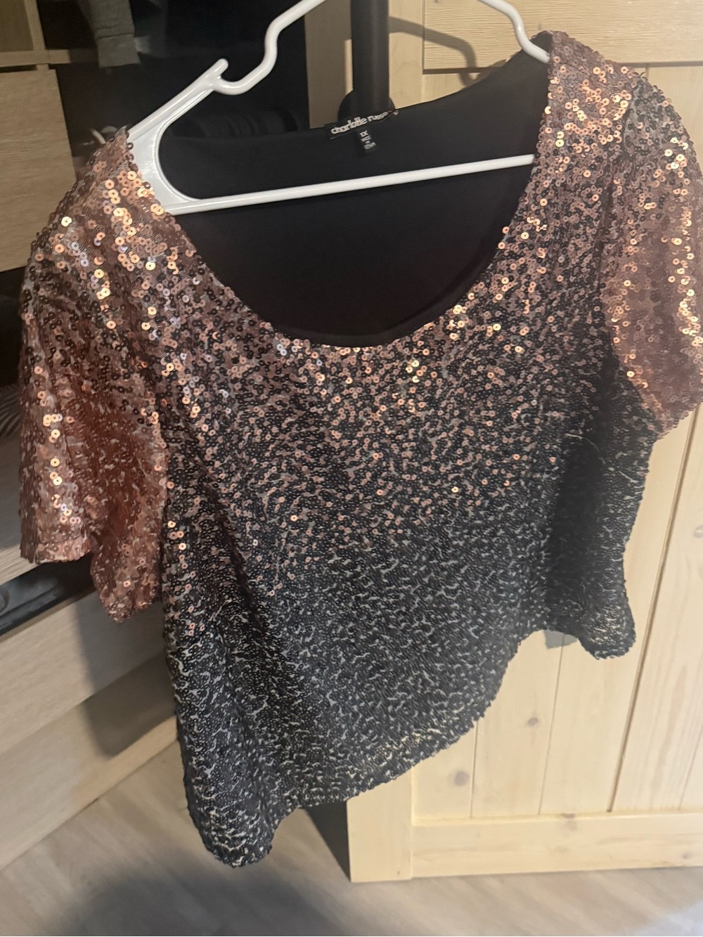 Charter Club Rose Gold to Black Sequin Ombre Short Sleeve Top